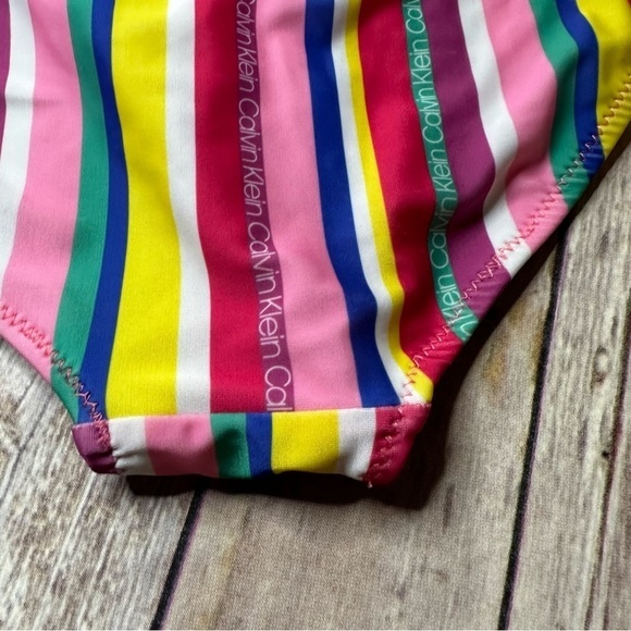 Calvin Klein Swimwear Rainbow Striped Teens Size 12/14 Strappy One Piece Blue - Picture 7 of 11